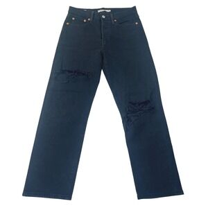 Levis Wedgie Straight Black Jeans BIG‎ E Distressed High Rise Grunge Women 26